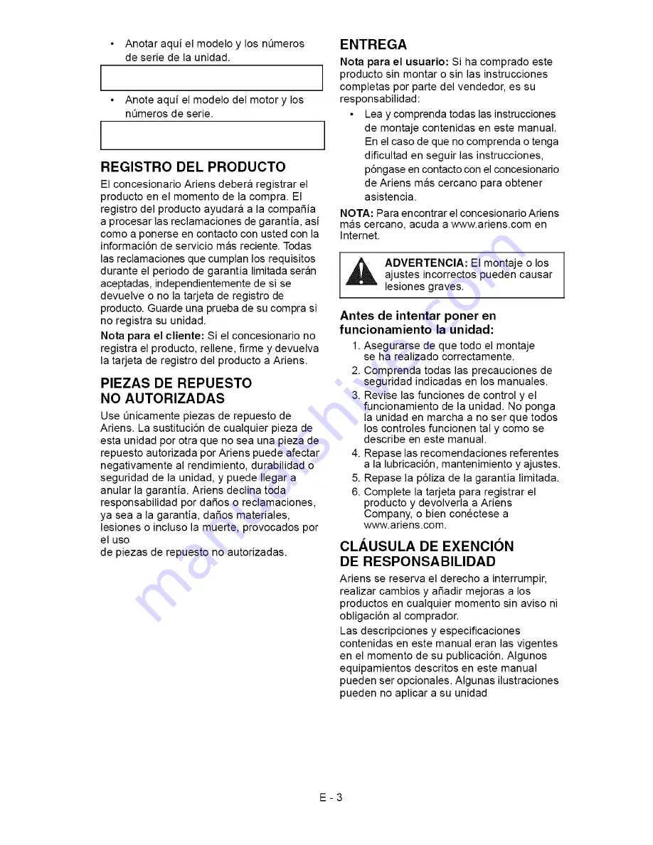 Ariens 2042 Zoom XL Owner'S/Operator'S Manual Download Page 34