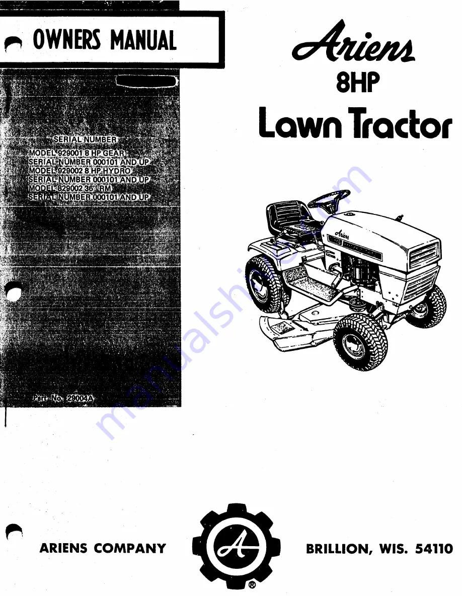 Ariens 829002 Owner'S Manual Download Page 1