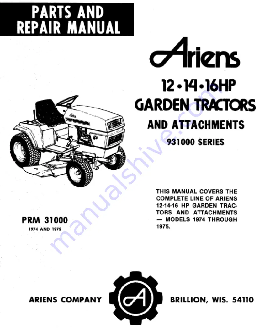 Ariens 831001 Parts And Repair Manual Download Page 1