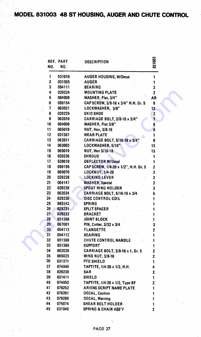 Ariens 831001 Скачать руководство пользователя страница 27