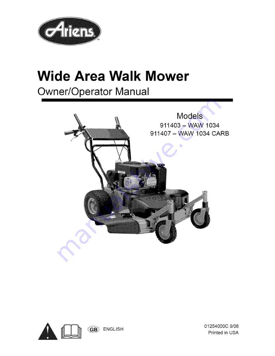 Ariens 911403 - WAW 1034911407 - WAW 1034 CARB Owner'S/Operator'S Manual Download Page 1