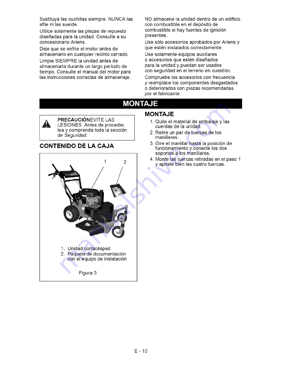 Ariens 911403 - WAW 1034911407 - WAW 1034 CARB Owner'S/Operator'S Manual Download Page 37