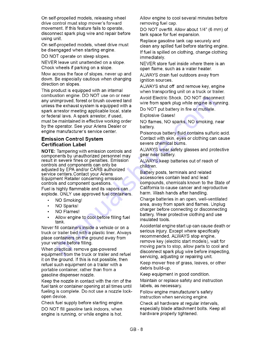 Ariens 911410 Owner'S/Operator'S Manual Download Page 8