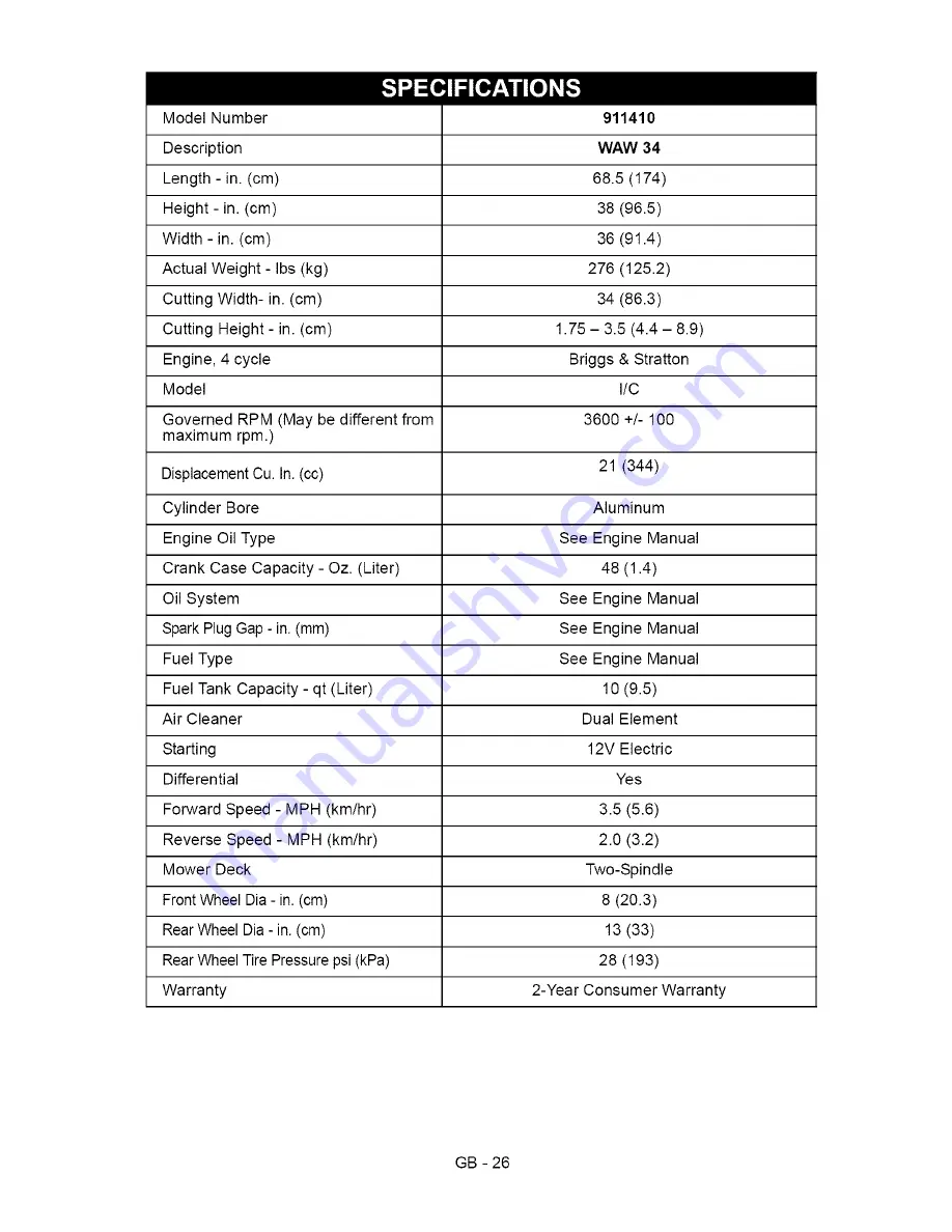 Ariens 911410 Owner'S/Operator'S Manual Download Page 26