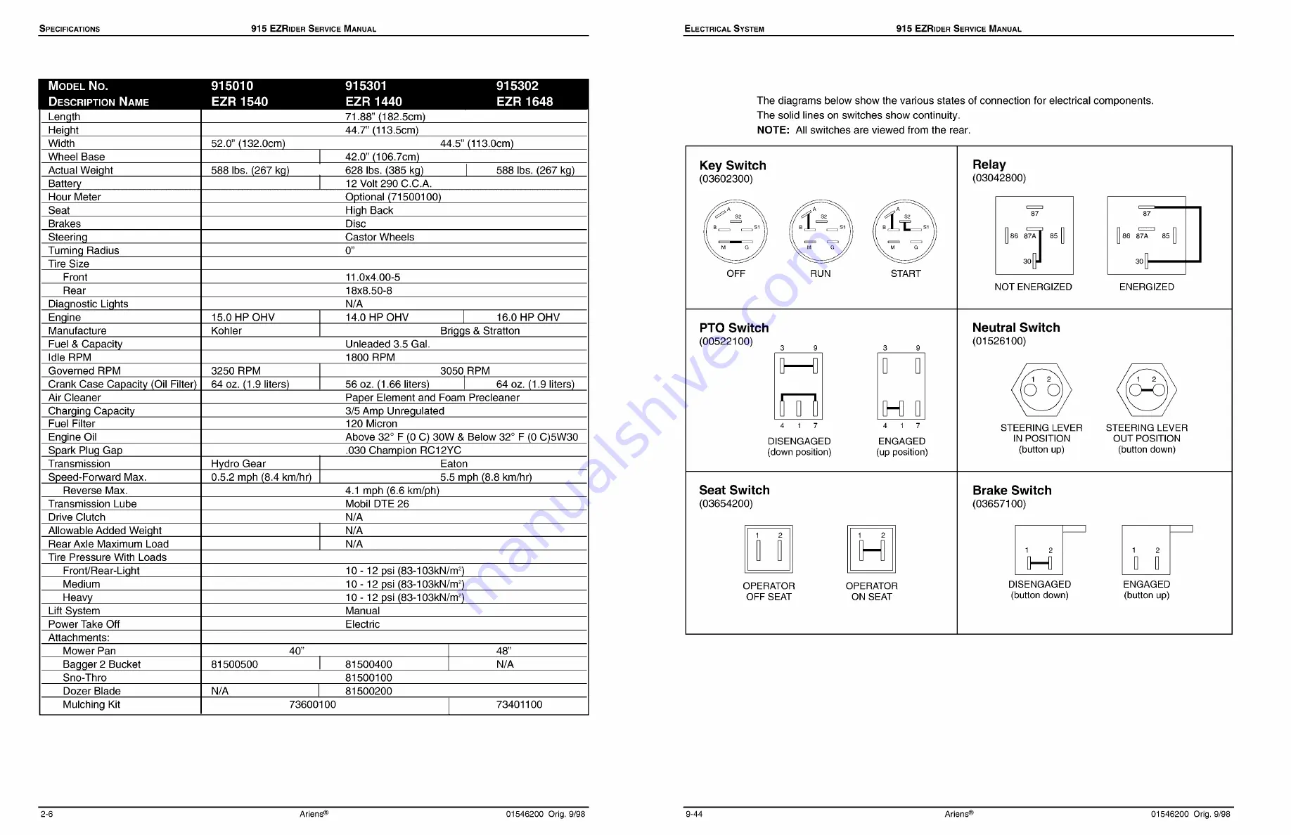 Ariens 915001 Service Manual Download Page 56