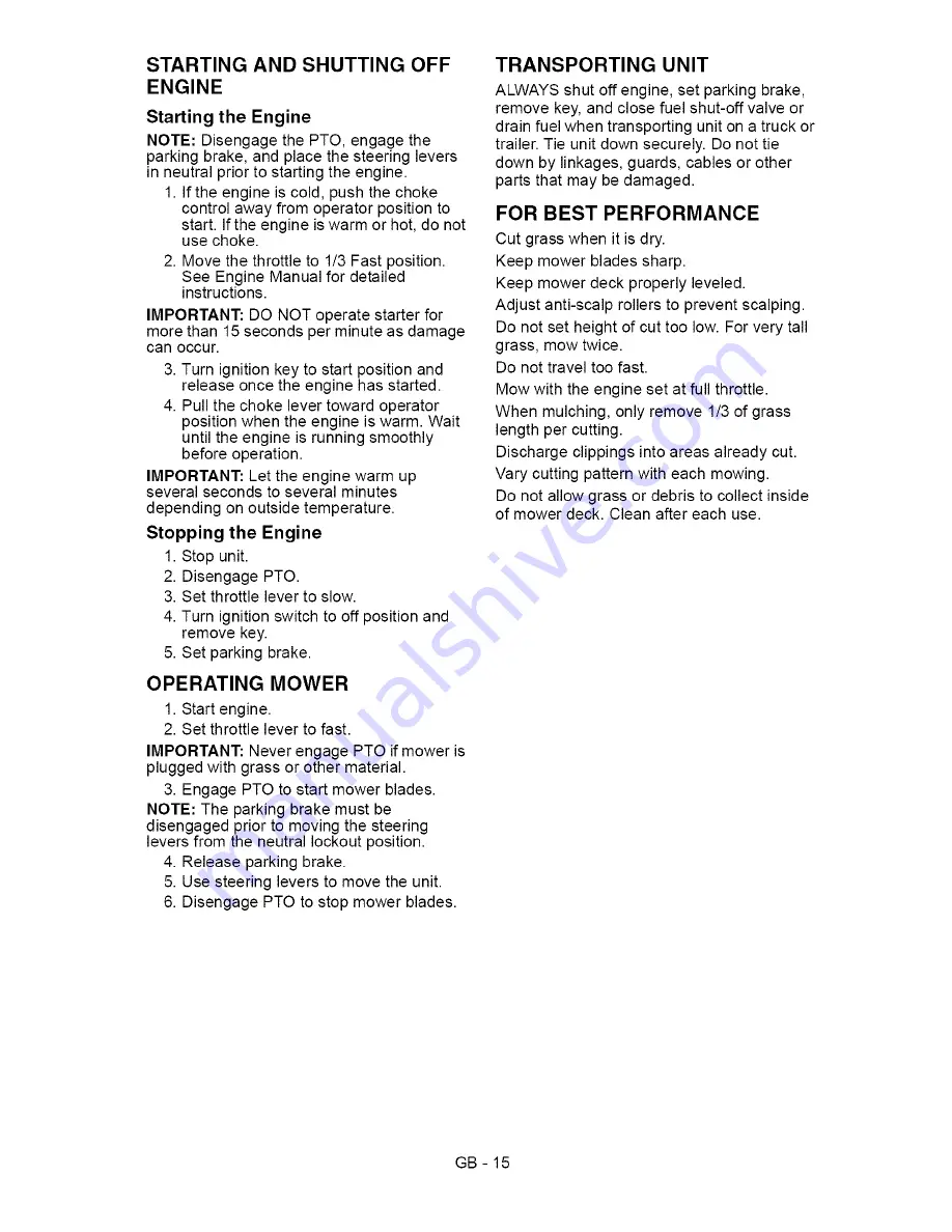 Ariens 915145-Zoom XL 42 Owner'S Manual Download Page 15