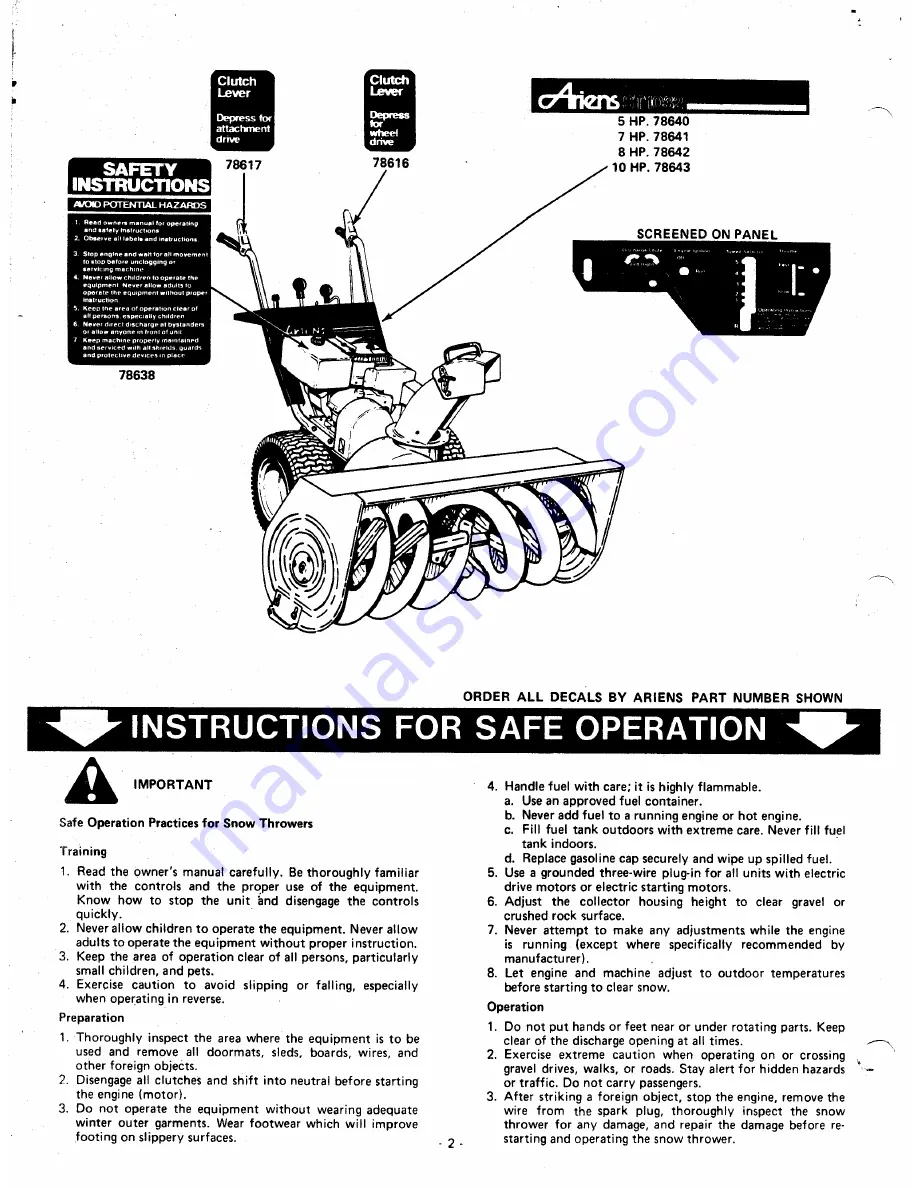 Ariens 924000 Owner'S Manual Download Page 2