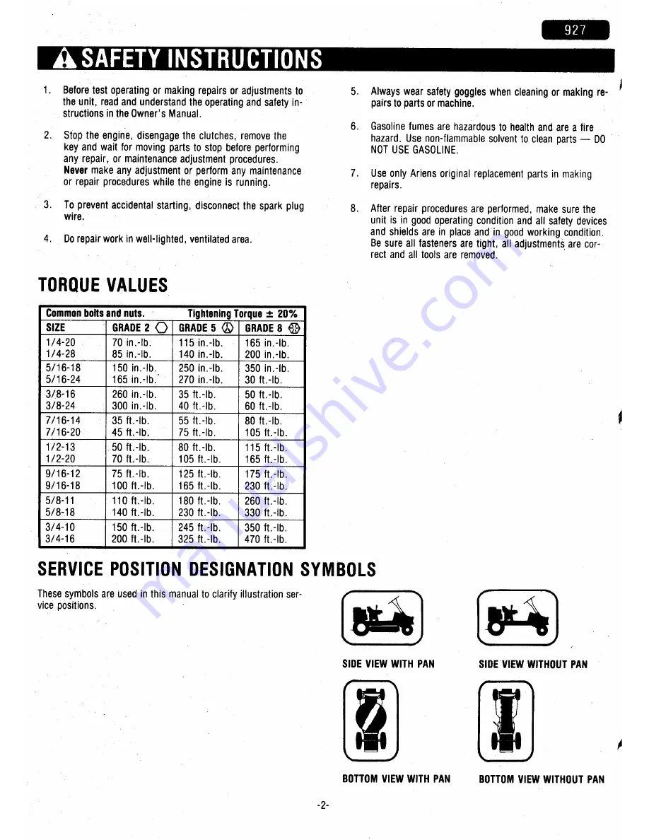 Ariens 927000 Series Service & Repair Manual Download Page 3