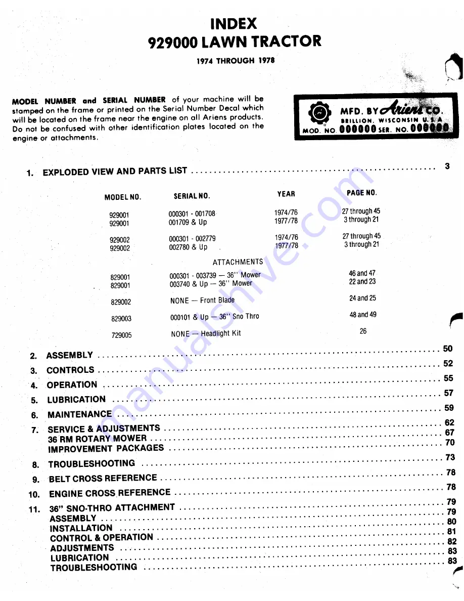 Ariens 929000 Parts And Repair Manual Download Page 2