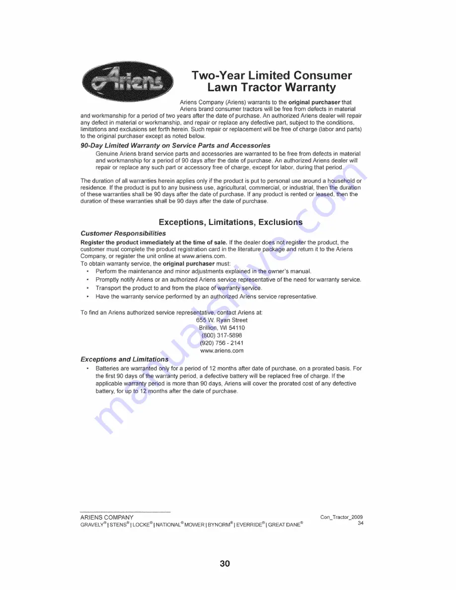 Ariens 93604300 Operator'S Manual Download Page 30