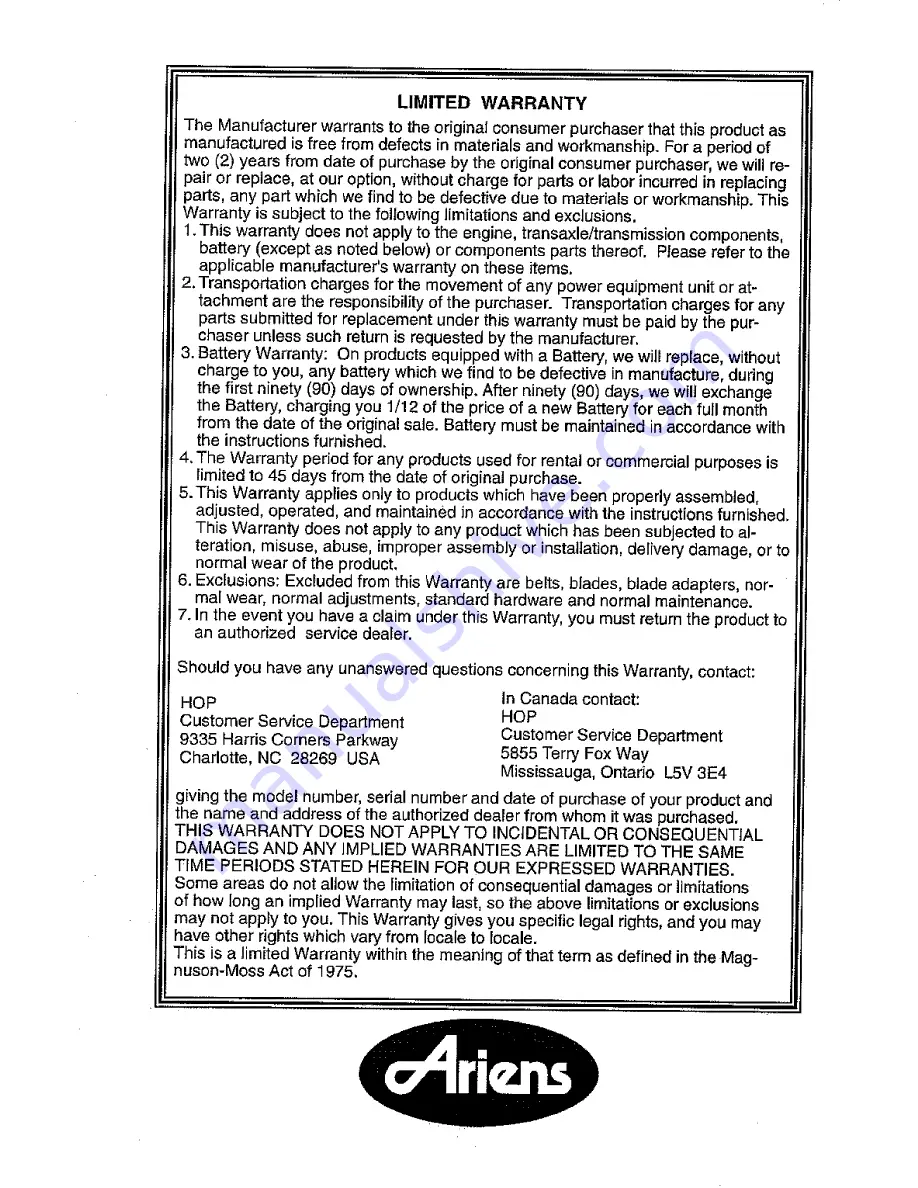 Ariens 96136100 Owner'S Manual Download Page 44