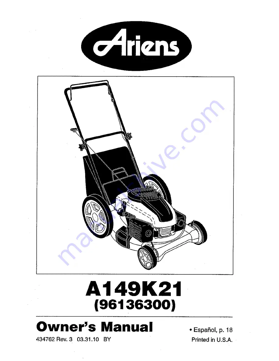 Ariens 96136300 Owner'S Manual Download Page 1