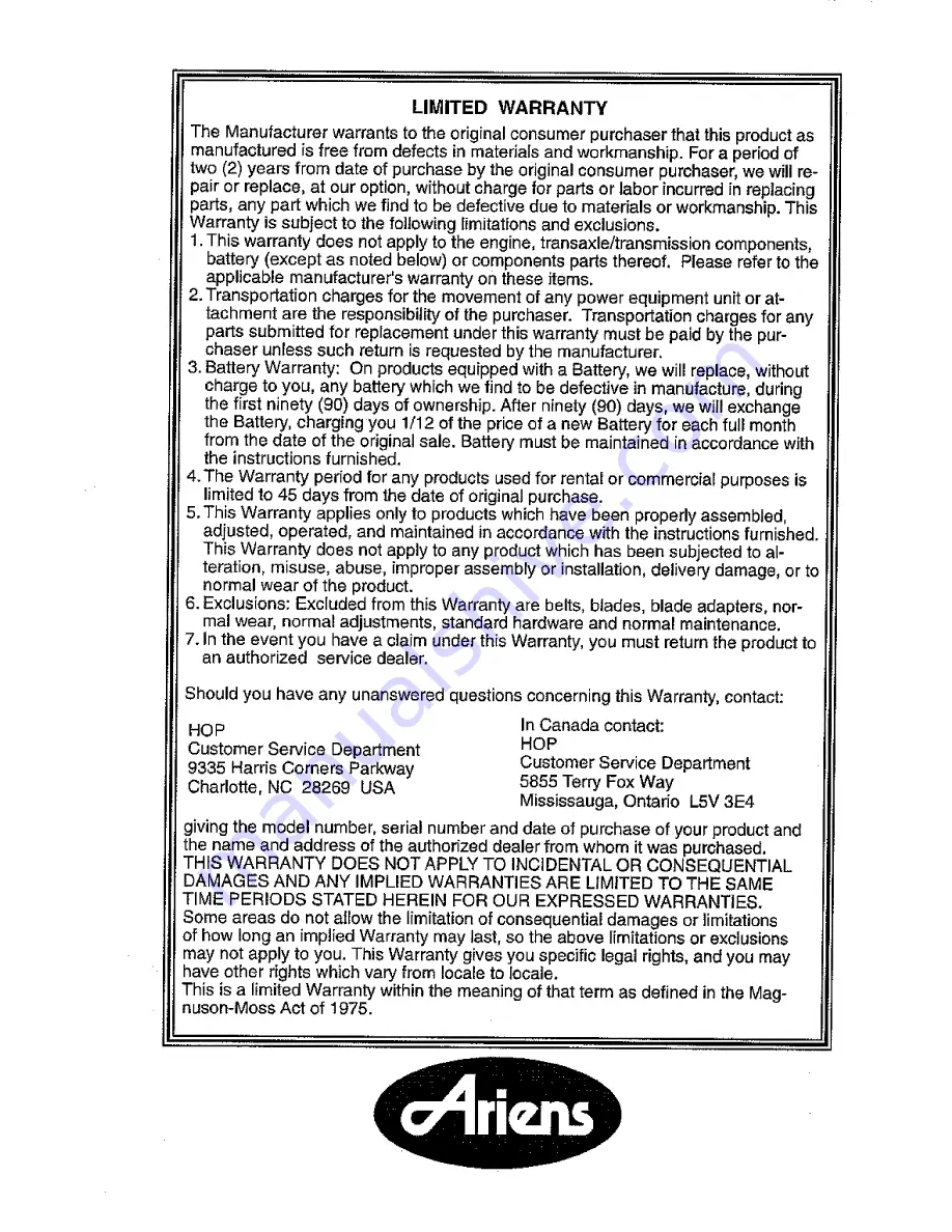 Ariens 96136300 Owner'S Manual Download Page 36