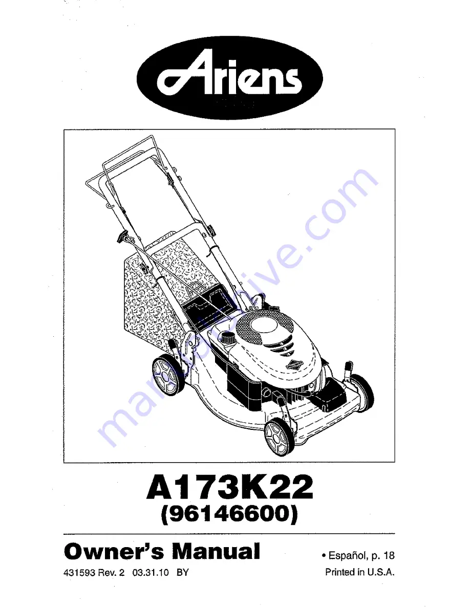 Ariens 96146600 Owner'S Manual Download Page 1