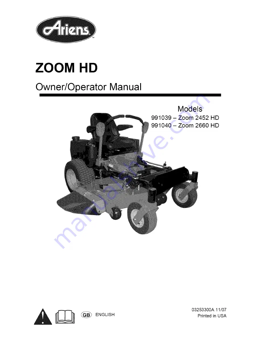 Ariens 991039 Owner'S/Operator'S Manual Download Page 1