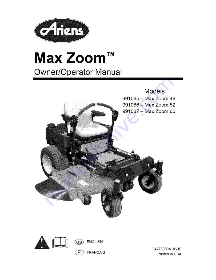 Ariens 991085 Owner'S/Operator'S Manual Download Page 1