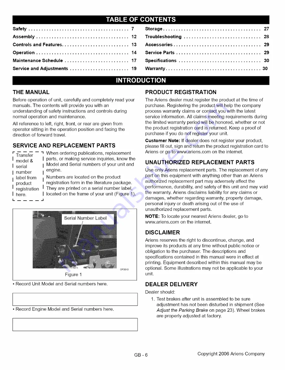 Ariens 992312 Owner'S/Operator'S Manual Download Page 6