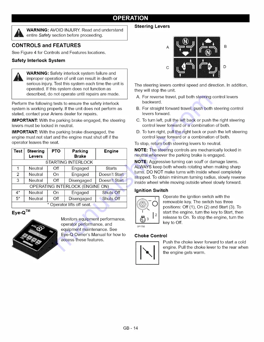 Ariens 992312 Owner'S/Operator'S Manual Download Page 14