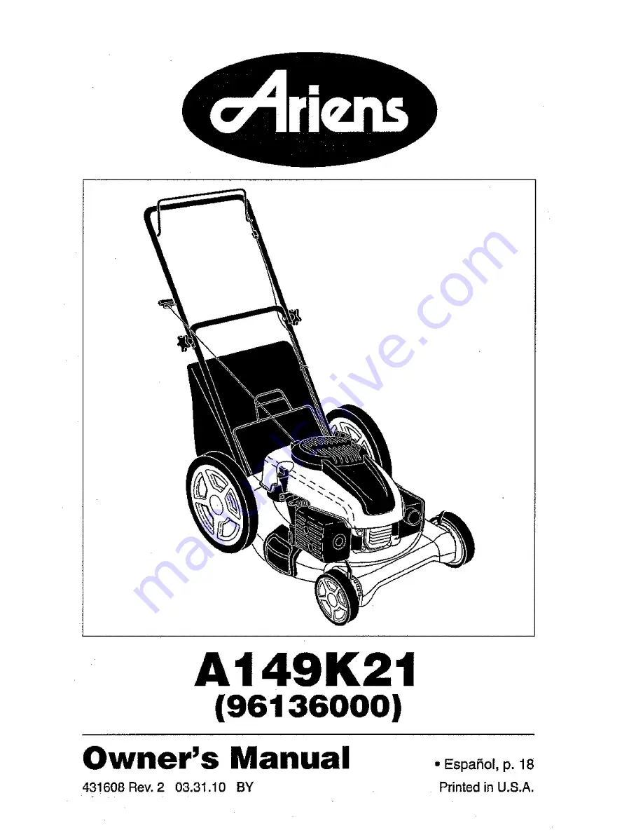 Ariens A149K21 (96136000) Скачать руководство пользователя страница 1