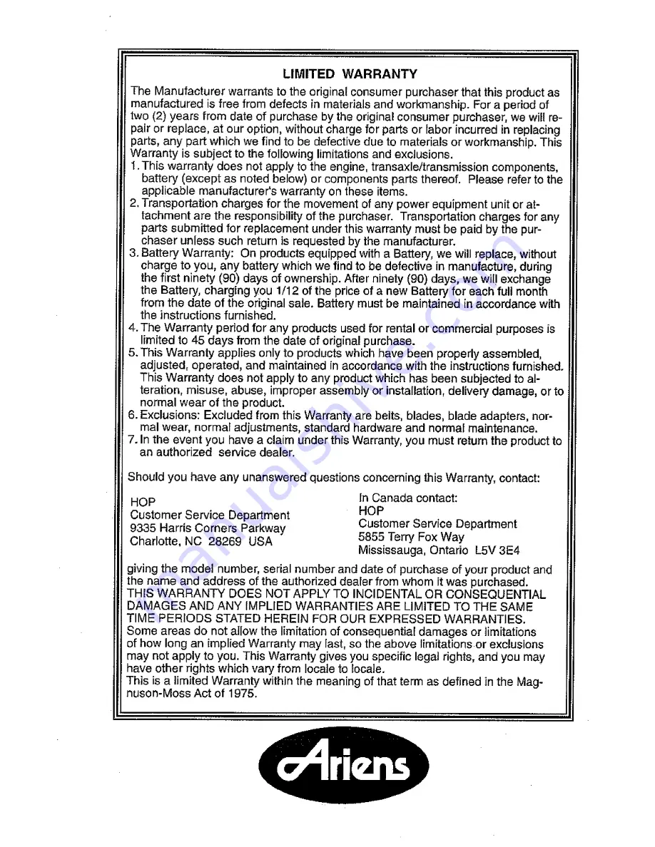 Ariens A149K21 (96136000) Owner'S Manual Download Page 36