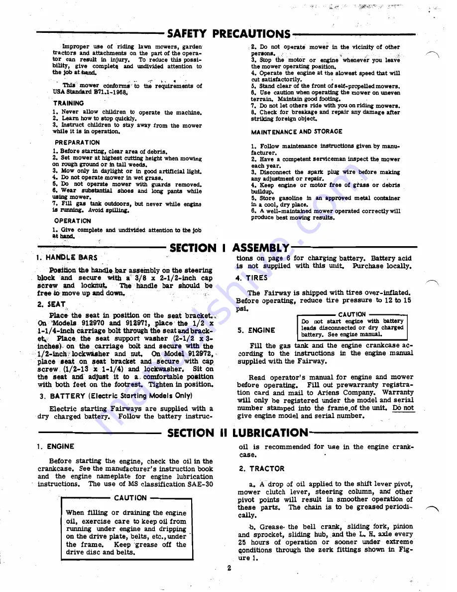 Ariens Fairway 912970 Operator'S Instruction Manual Download Page 2