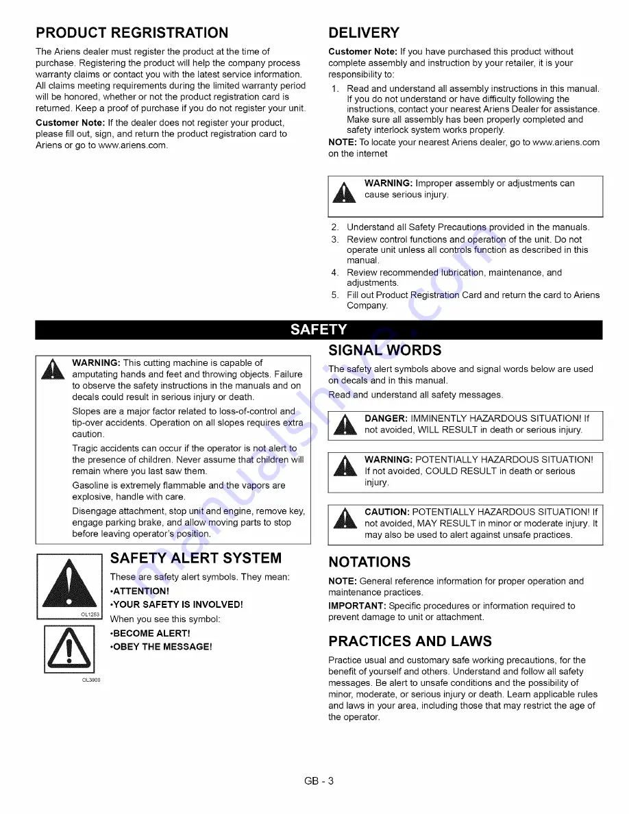 Ariens Pro Zoom 1952S Owner'S/Operator'S Manual Download Page 3