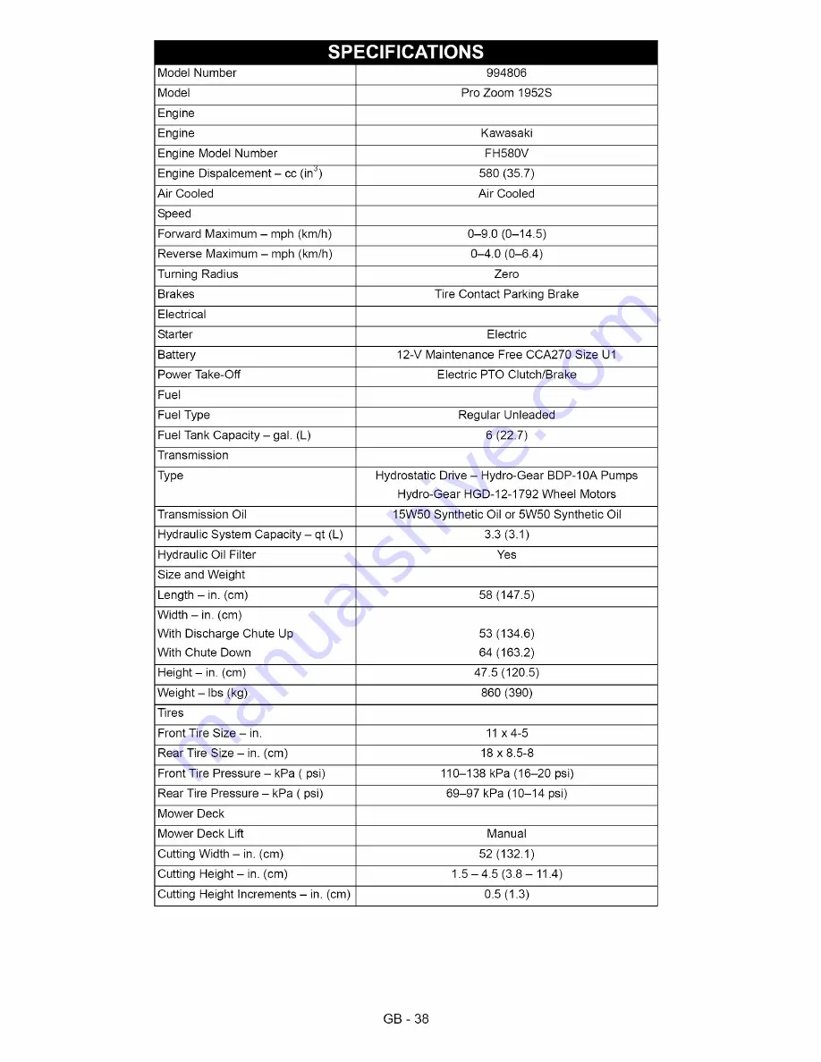 Ariens Pro Zoom 1952S Owner'S/Operator'S Manual Download Page 38