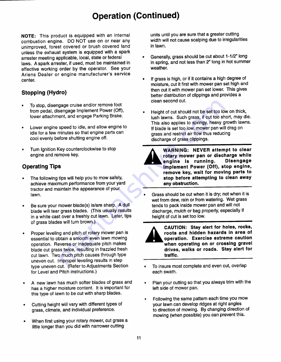 Ariens Sierra 014-1340G Owner'S/Operator'S Manual Download Page 13