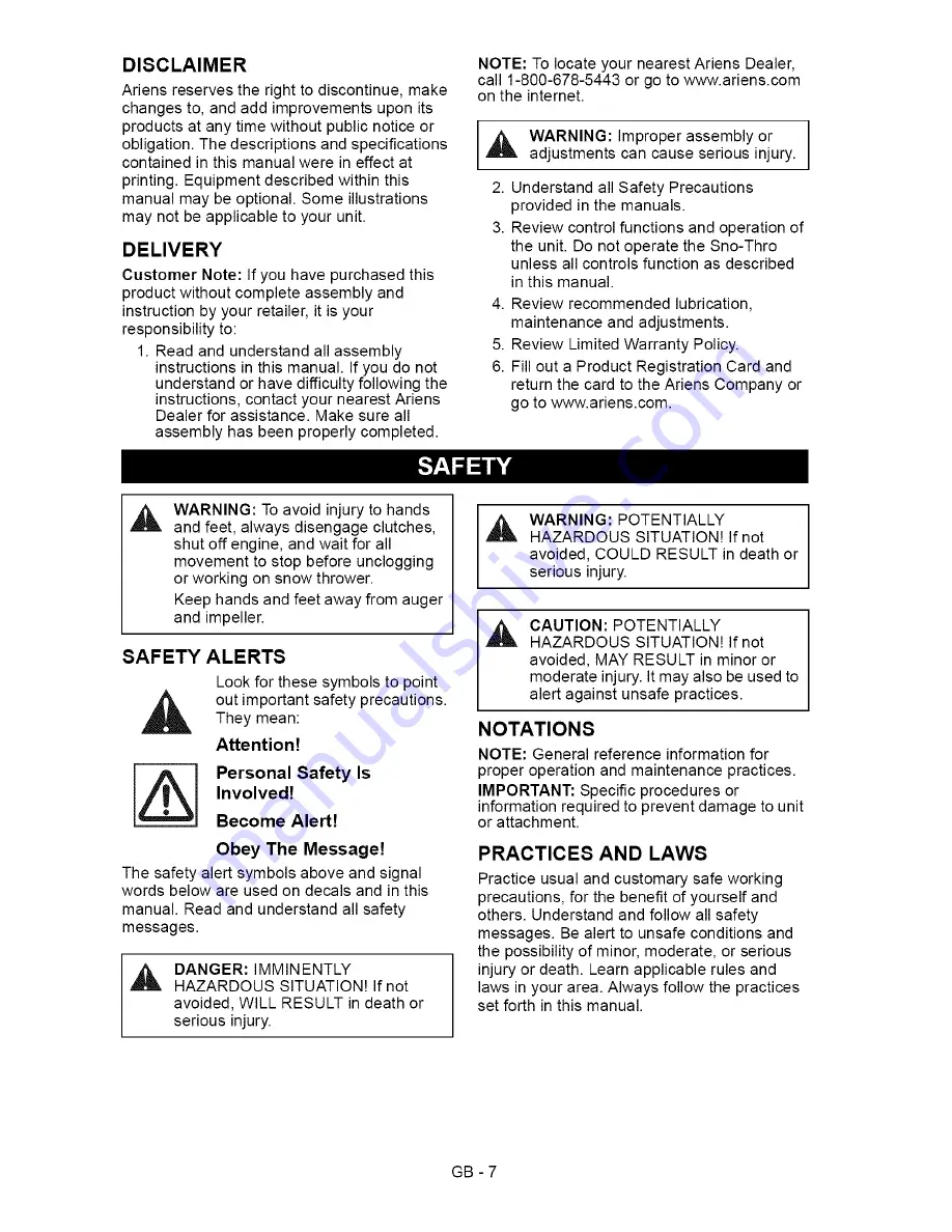 Ariens Sno-Thro 932037-724 Скачать руководство пользователя страница 7