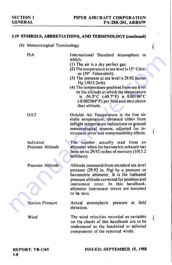 Arrow PA-28R-201 Pilot'S Operating Handbook And Faa Approved Airplane Flight Manual Download Page 18