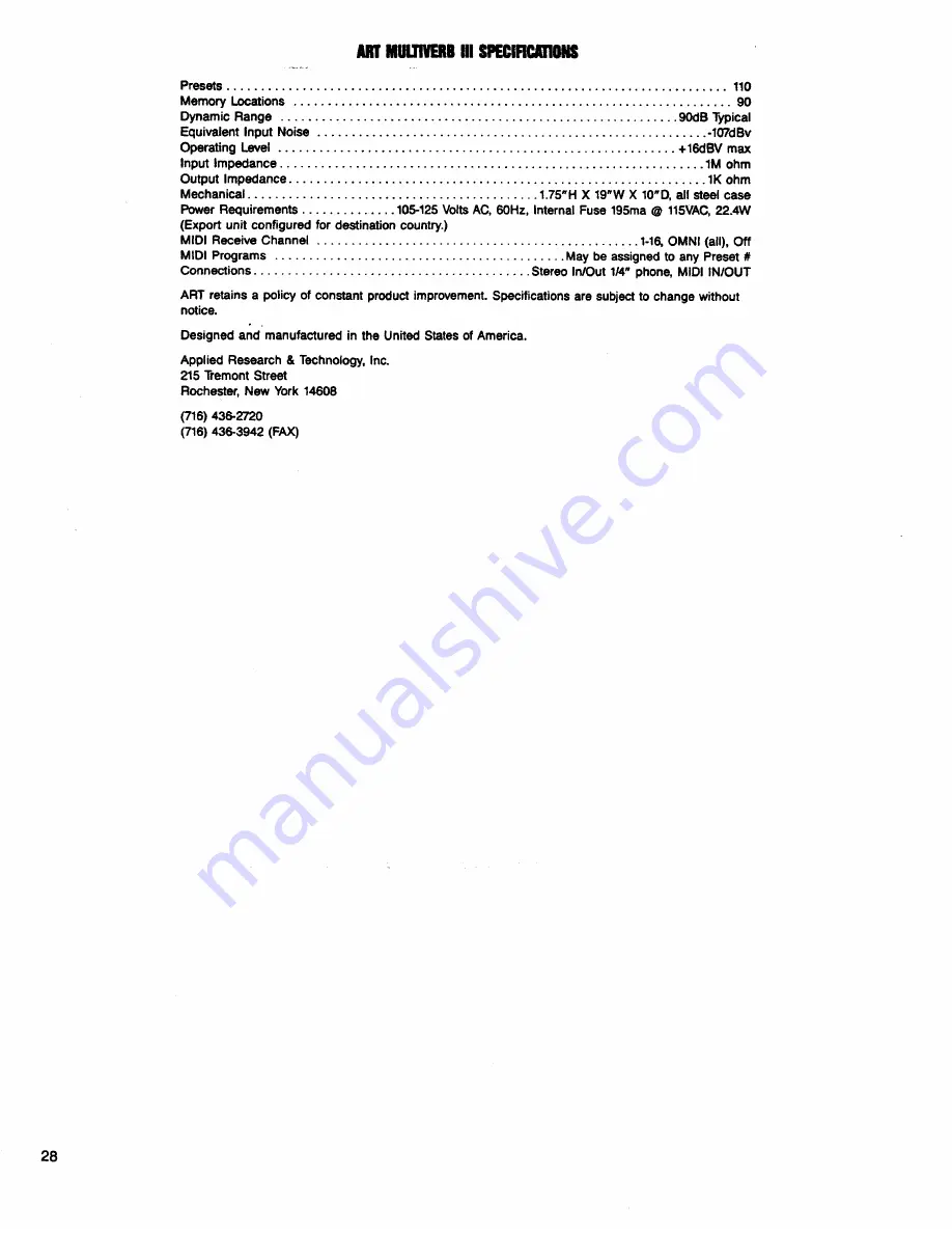 Art MULTIVERB III Manual Download Page 30