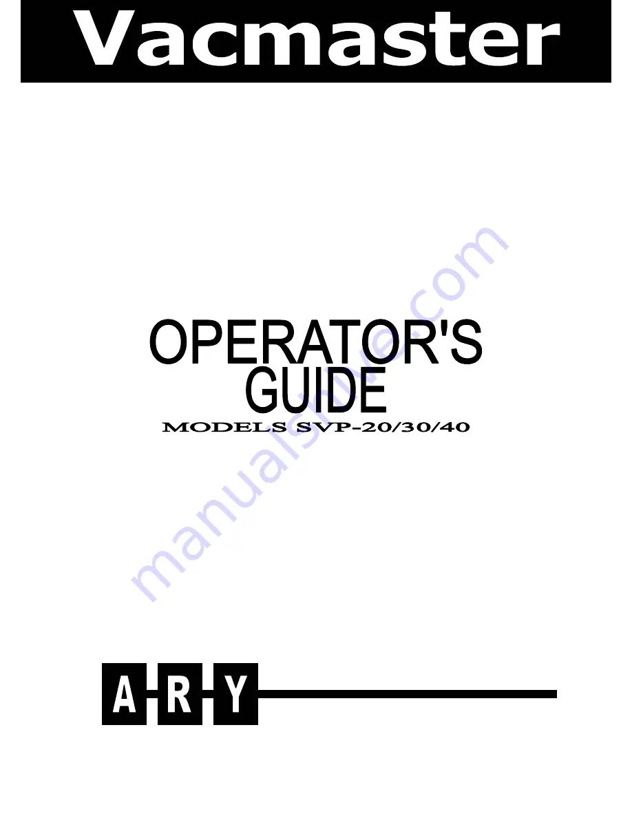 ARY VacMaster SVP-20 Operator'S Manual Download Page 1