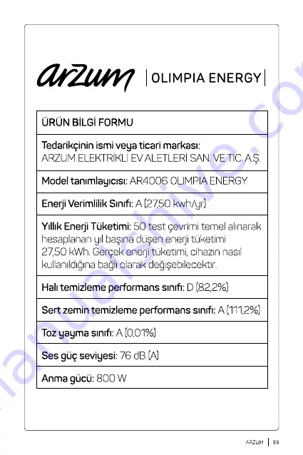 Arzum AR4006 Instruction Manual Download Page 33