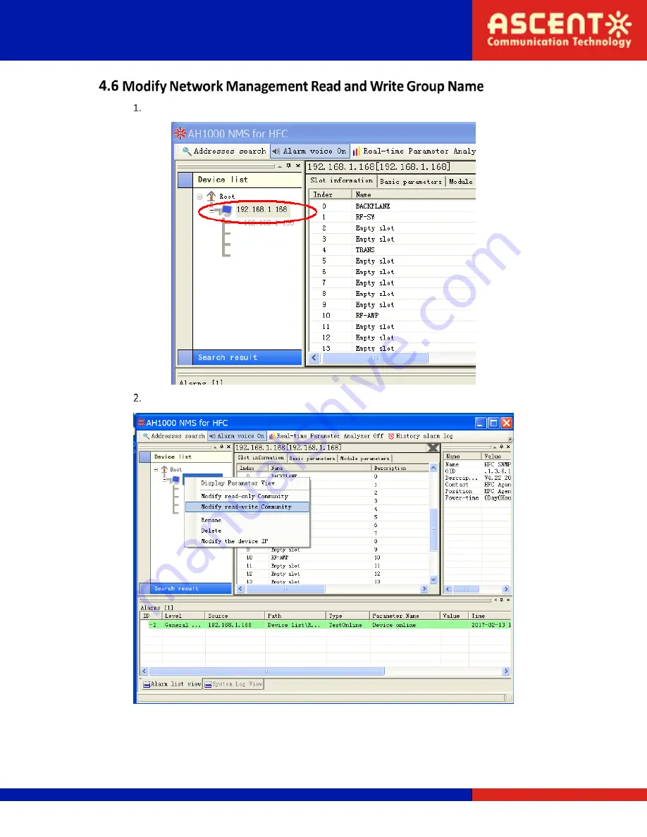 Ascent Communication Technology AH1000 HFC Quick Reference Manual Download Page 9