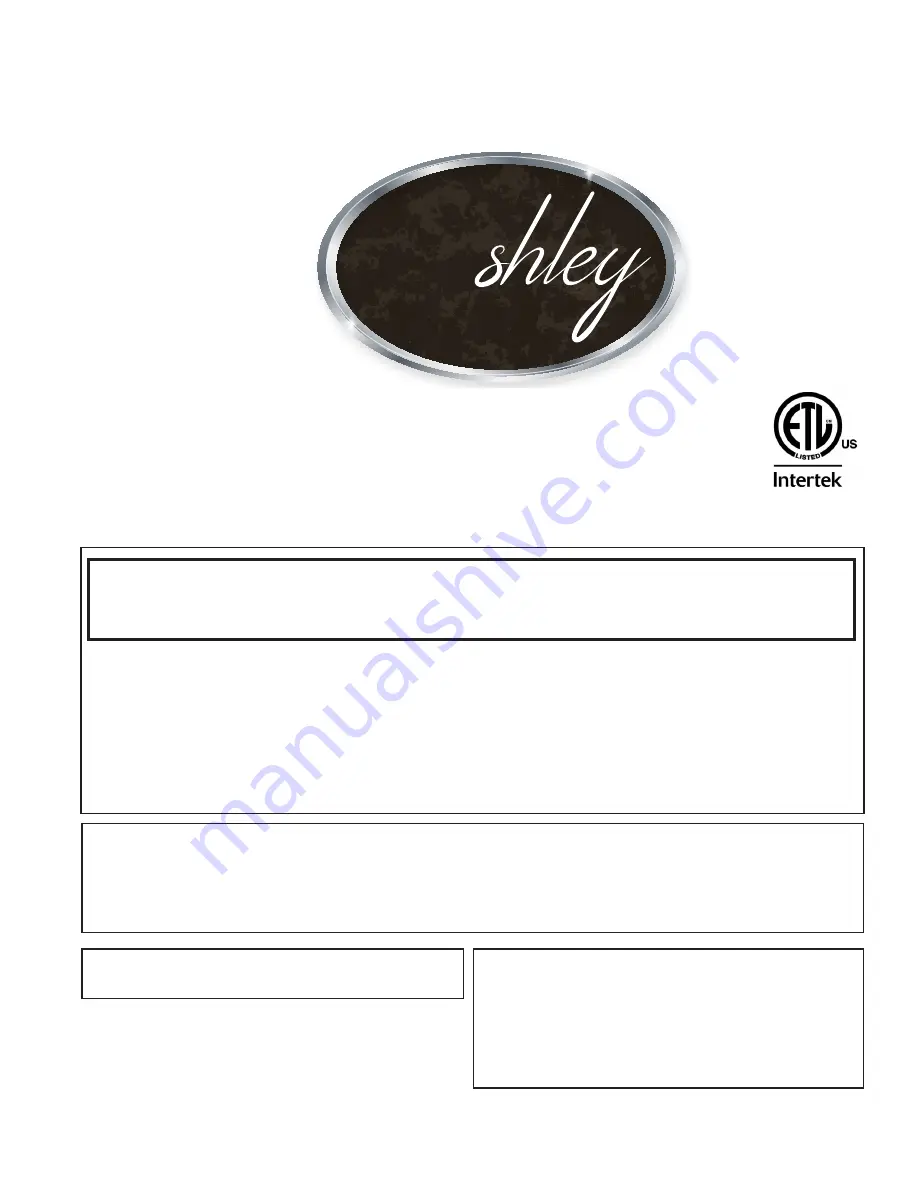 Ashley AGVF340 Installation And Operating Manual Download Page 1