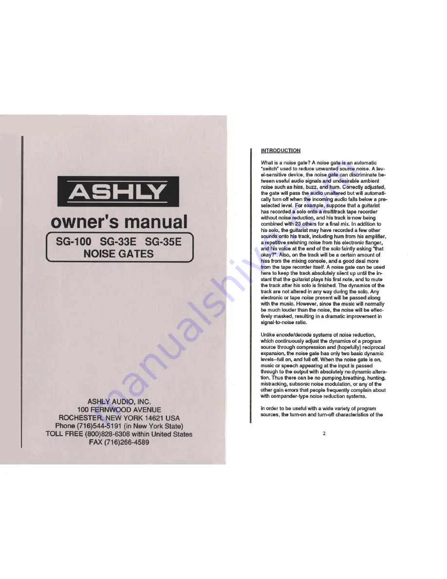 Ashly Noise Gates SG-33E Owner'S Manual Download Page 1