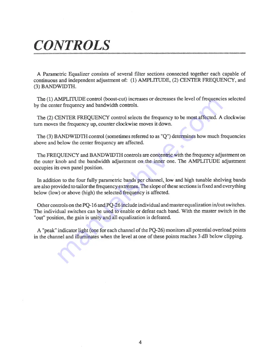 Ashly Parametric Equalizers PQ-16 Owner'S Manual Download Page 5