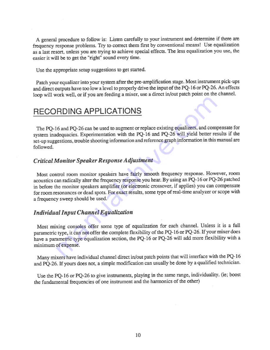 Ashly Parametric Equalizers PQ-16 Owner'S Manual Download Page 11