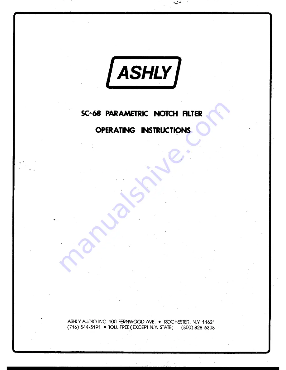 Ashly Parametric Notch Filter SC68 Operating Instructions Manual Download Page 1