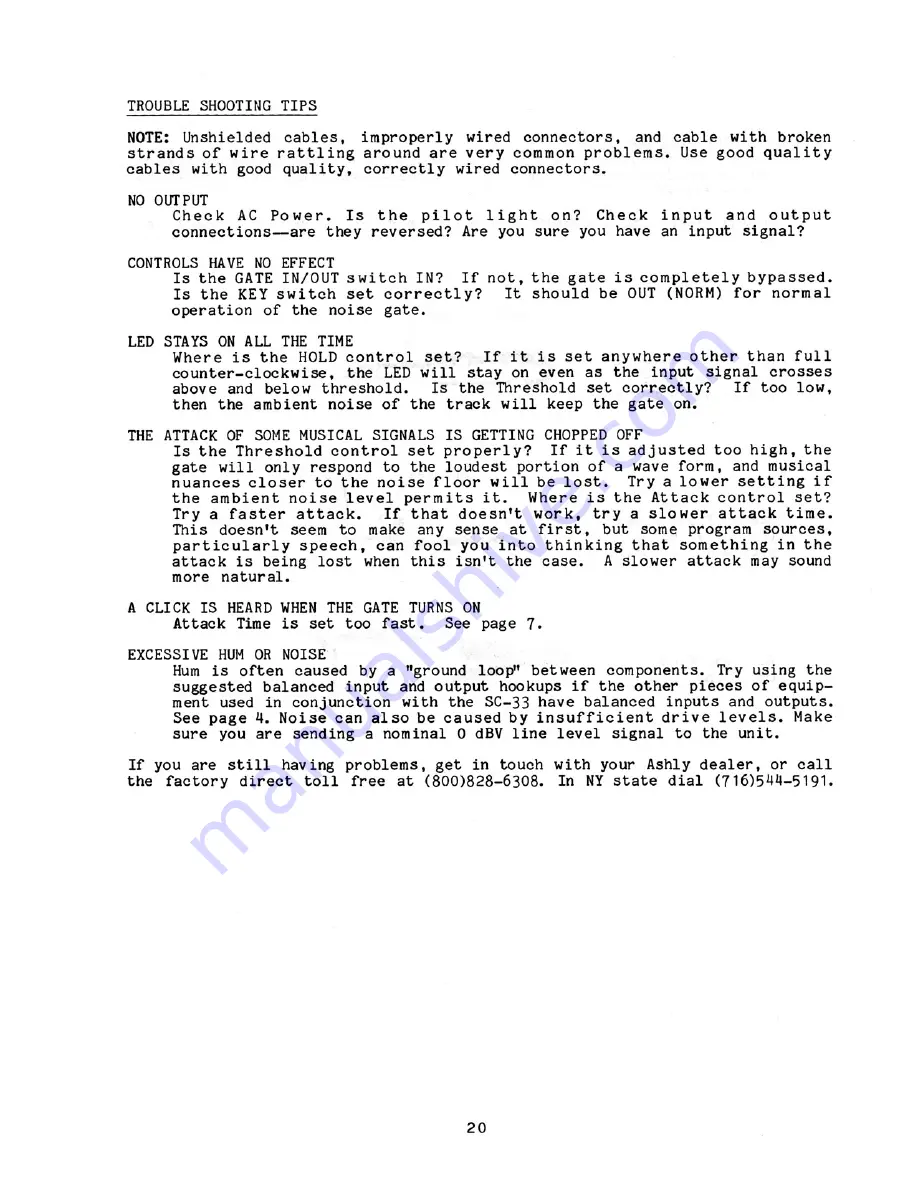 Ashly SC33 Operating Instructions Manual Download Page 20