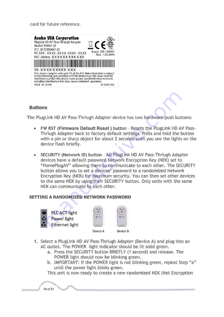 Asoka PL9667-Q1 User Manual Download Page 14