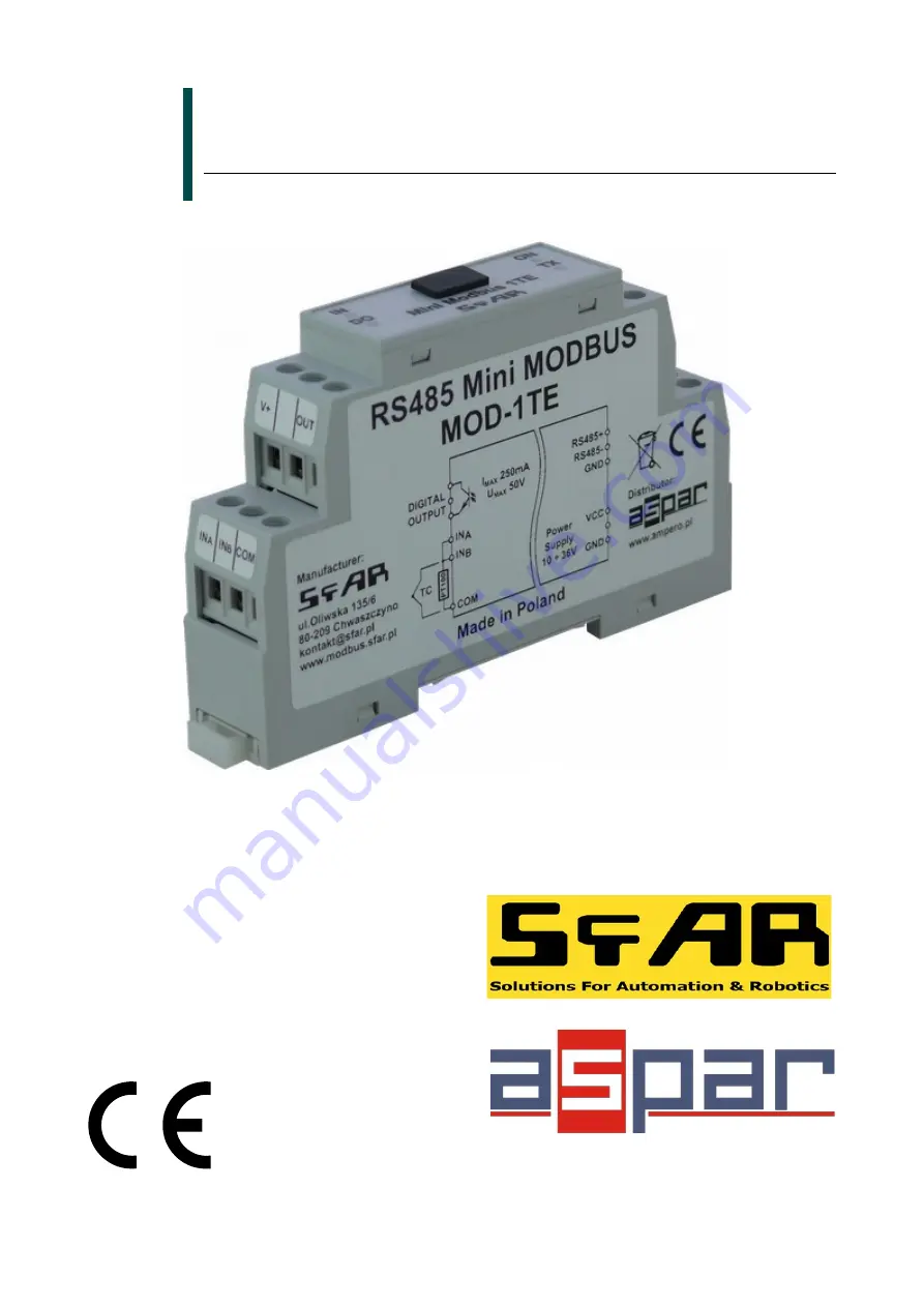 Aspar Sfar Mini Modbus 1TE Скачать руководство пользователя страница 1