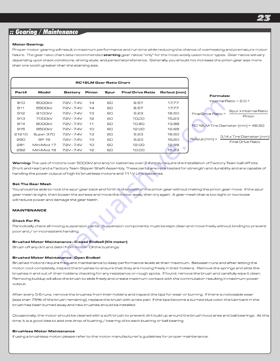 Associated Electrics RC18LM RTR User Manual Download Page 23