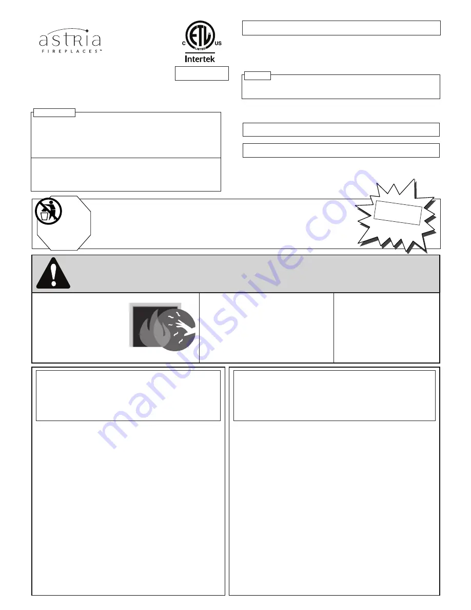 Astria MontebelloDLX40TYN Care And Operation Instructions Manual Download Page 1