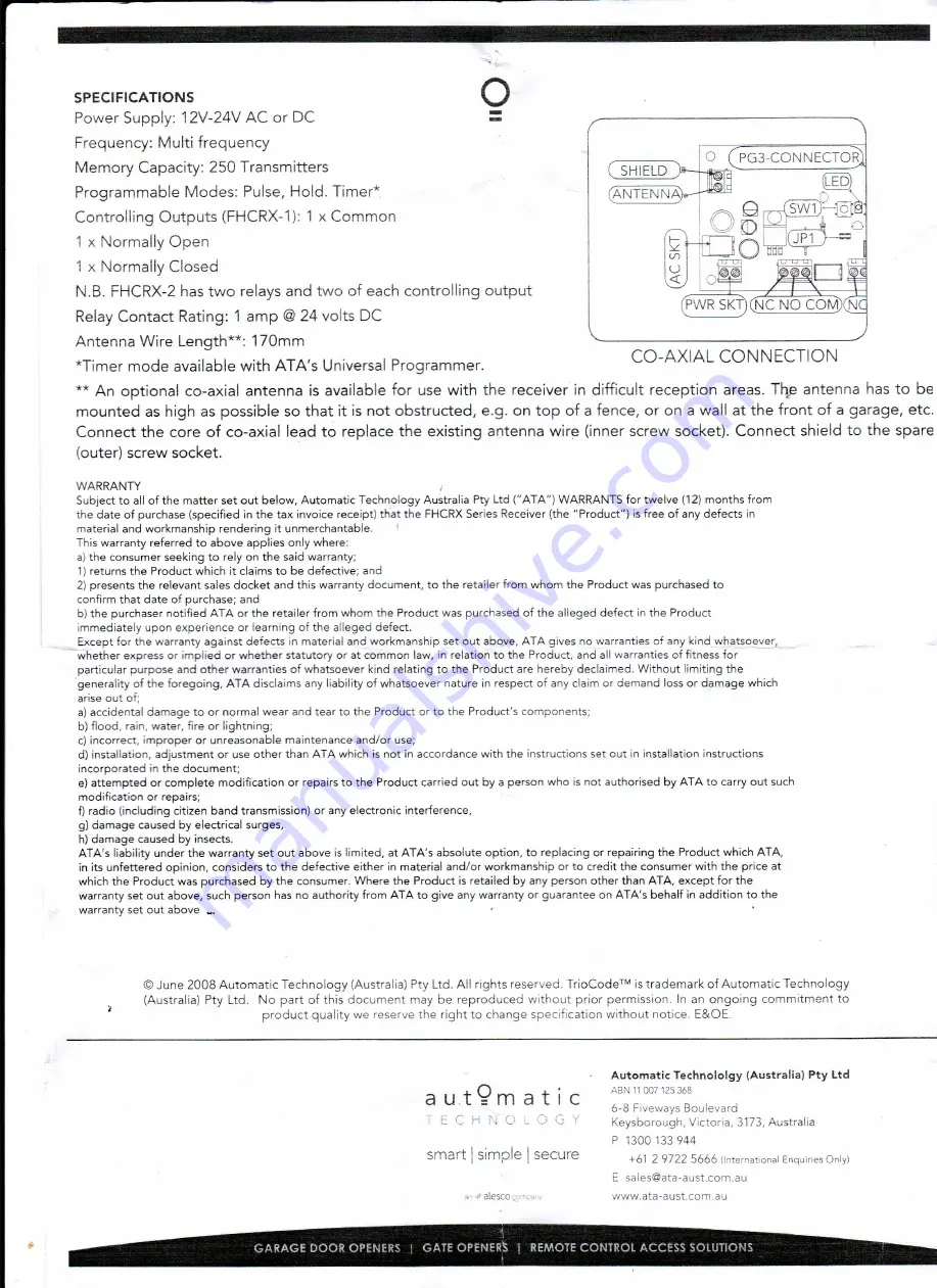 ATA FHCRX Series Instruction Manual Download Page 2