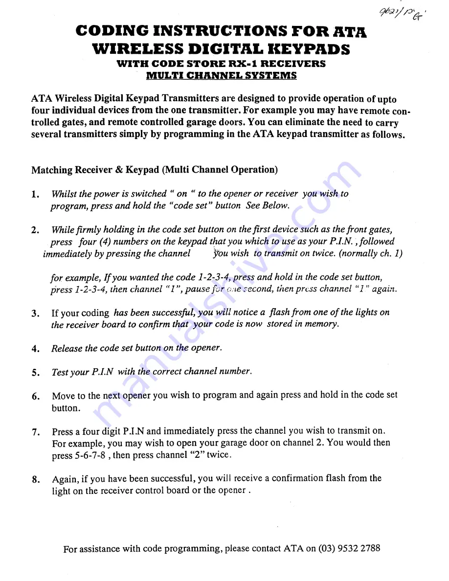 ATA KP-4F Coding Instructions Manual Download Page 1