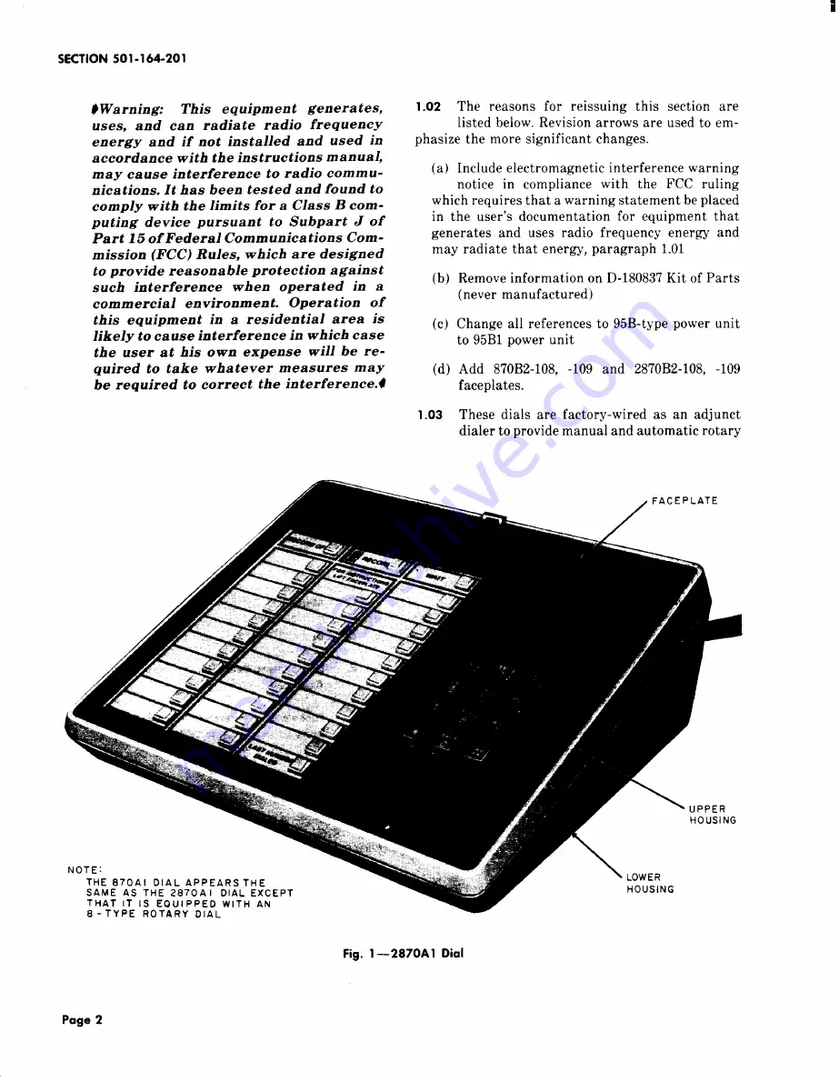 AT&T BELL SYSTEM Touch-A-Matic 2870A1 Identification, Installation, Connections, Operation, And Maintenance Download Page 2