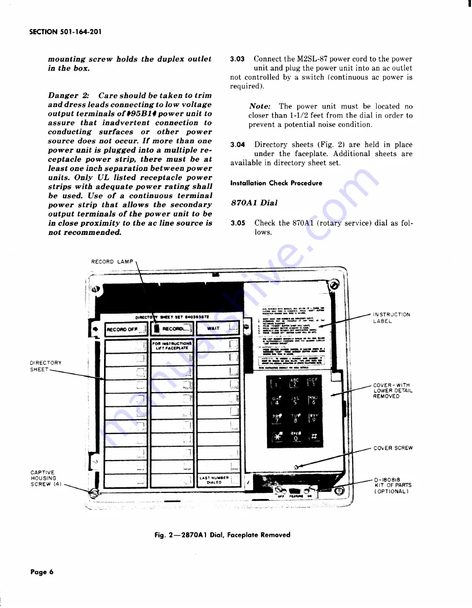 AT&T BELL SYSTEM Touch-A-Matic 2870A1 Identification, Installation, Connections, Operation, And Maintenance Download Page 6