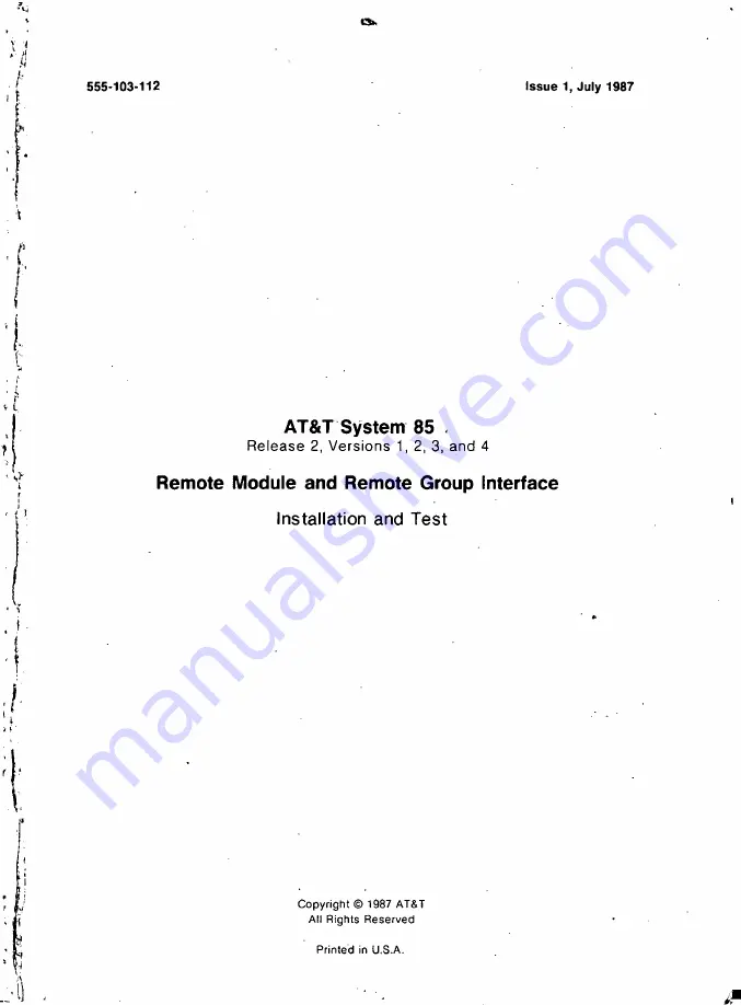 AT&T System 85 Installation And Test Download Page 3