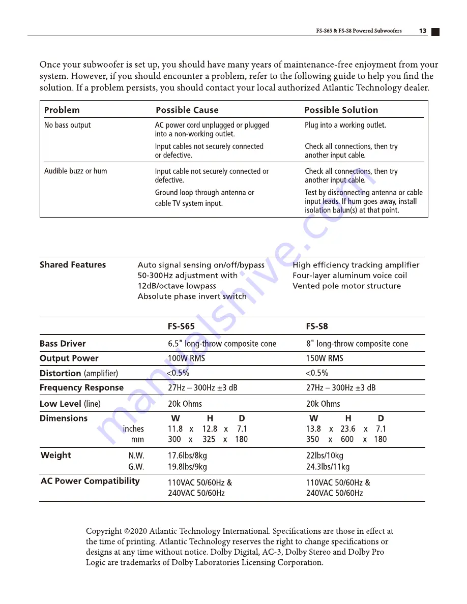 Atlantic Technology FS-S65 Instruction Manual Download Page 13